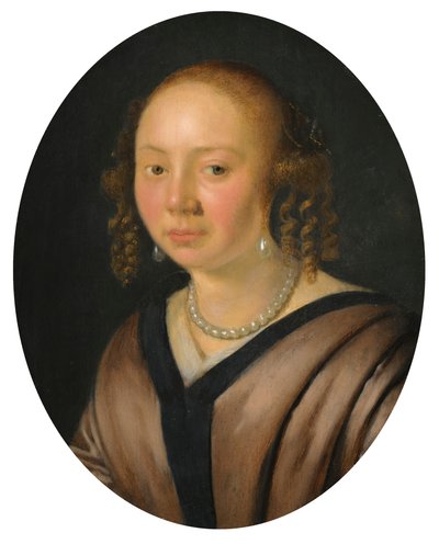 Portrait of a Lady, Head and Shoulders Wearing Earrings and a Necklace by Pieter Cornelisz van Slingelandt